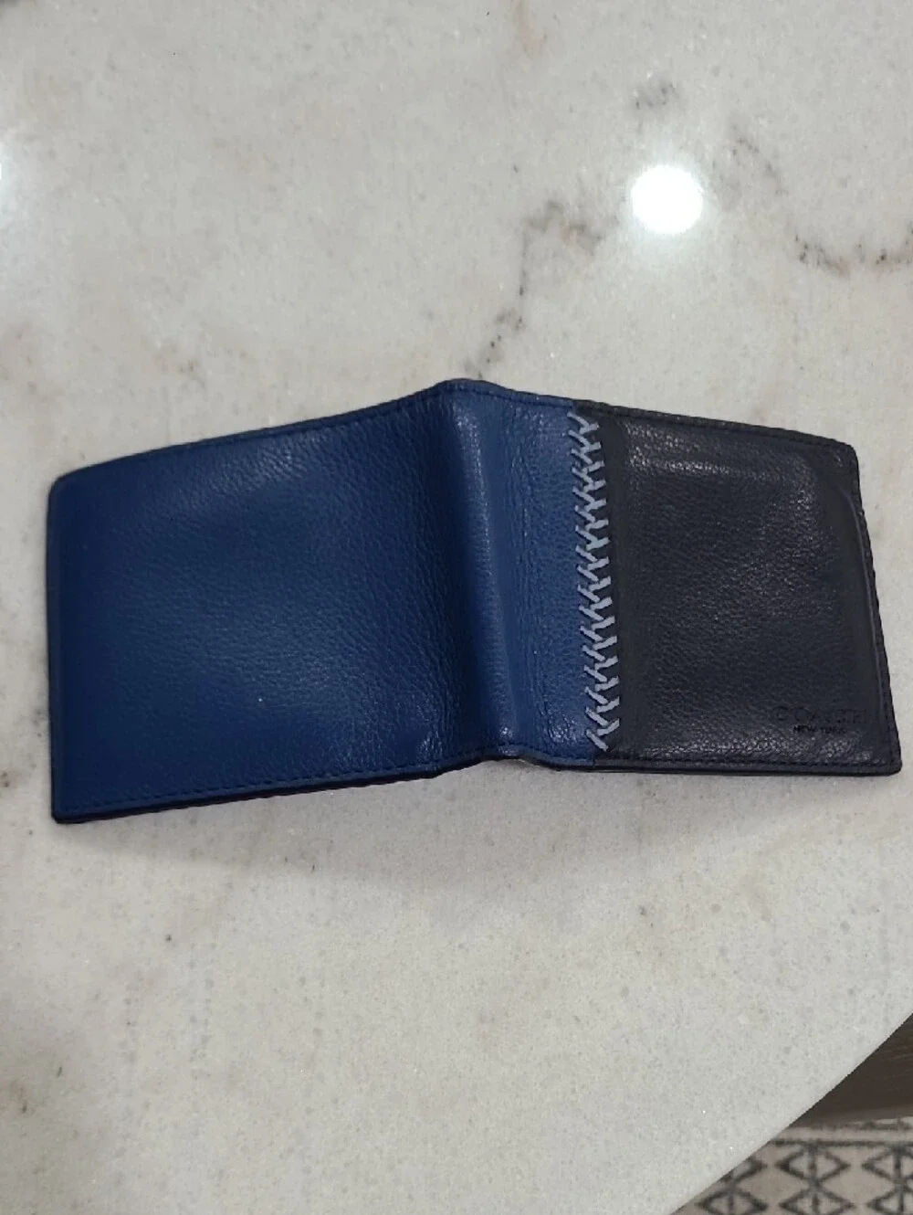 Coach Two-Tone Blue Leather Bifold Card & Key Holder